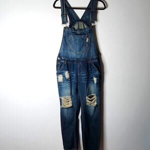 Women's Distressed Denim Overalls